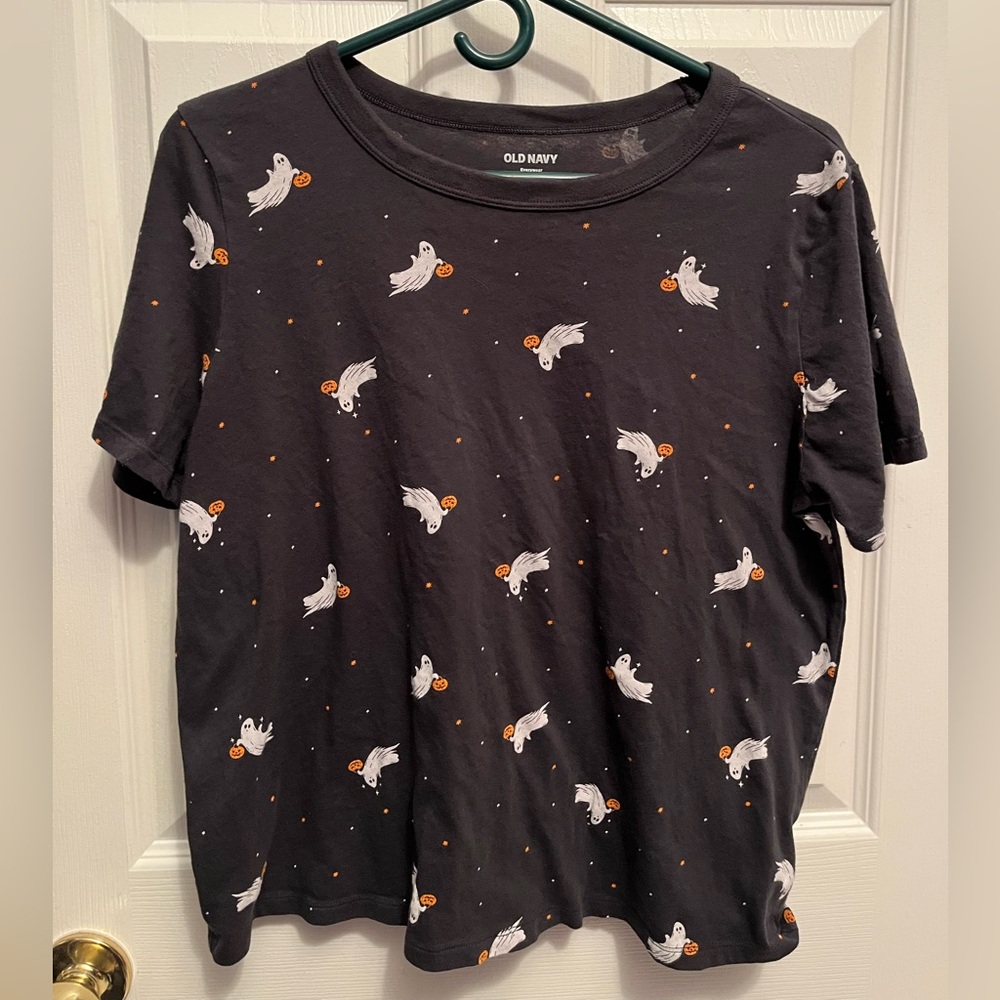 Old Navy Halloween AOP Ghost Print Tee - Dark Gray, White & Orange | Size Medium